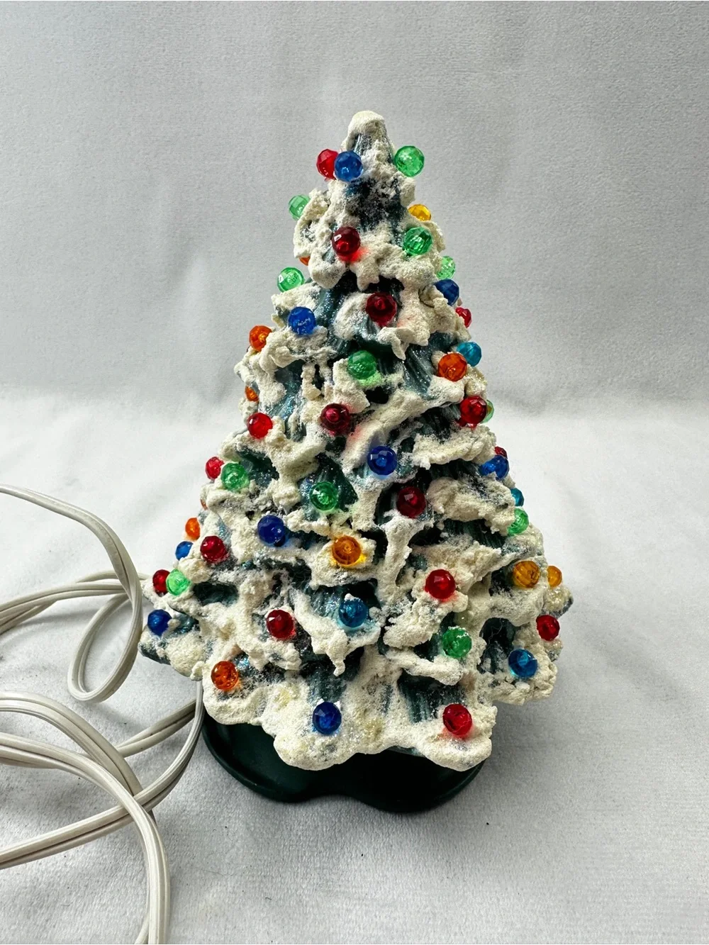 Vintage Christmas Tree Ceramic 1980s Illuminated Bulbs Decoration Green